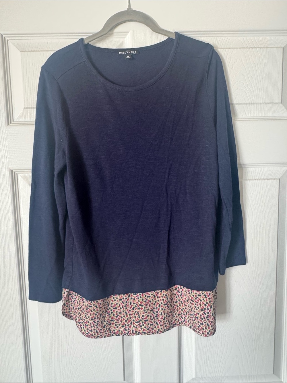 J. Crew Factory Navy Long-Sleeve Knit Top with Floral Hem